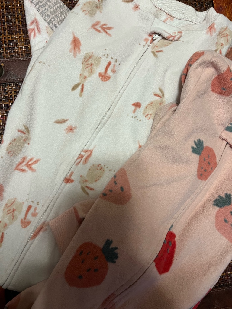 Kids Pink & Cream Bunny And Strawberry Print Sleeper Set